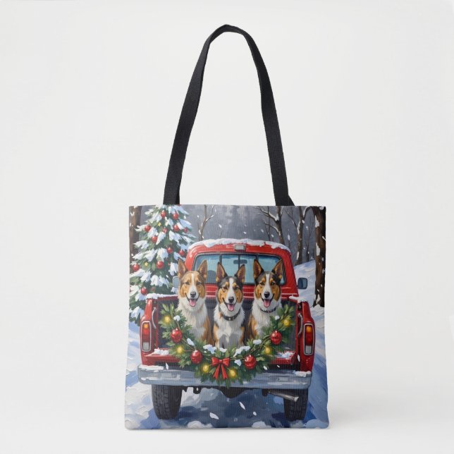 Bolsa Tote Australian Kelpie Christmas Red Truck Holiday (Frente)