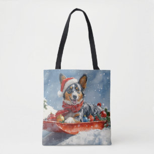 Bolsa Tote Australian Kelpie em trenó Let it Snow Natal