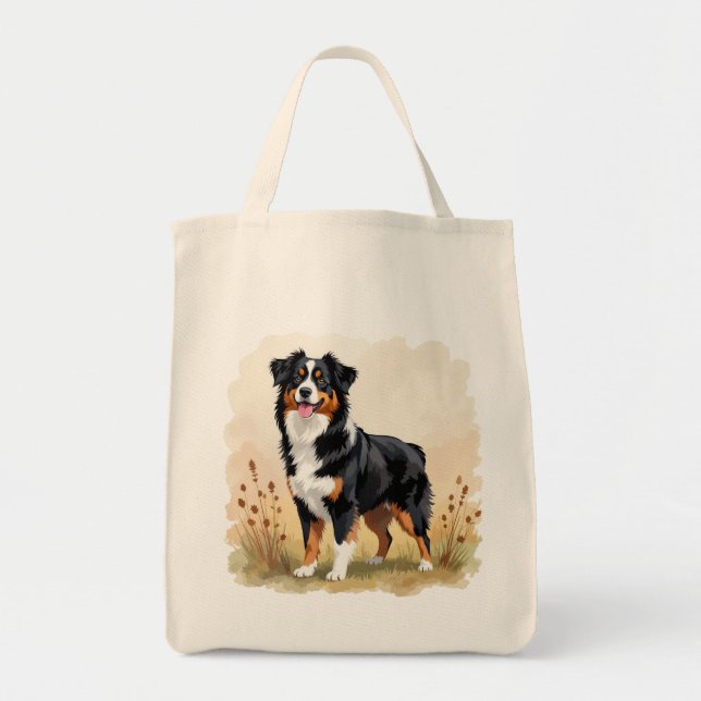 Bolsa Tote Australian Shepherd Black Tricolor Aussie Dog (Frente)