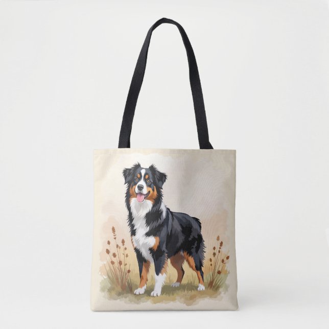Bolsa Tote Australian Shepherd Black Tricolor Aussie Dog (Frente)