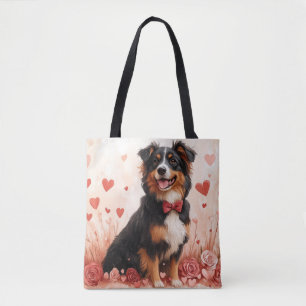 Bolsa Tote Australian Shepherd com Rosas - Dia dos Namorados