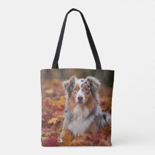 Bolsa Tote Australian Shepherd nas Folhas de Outono Caem Insp