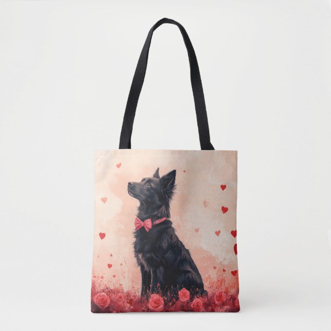 Bolsa Tote australiano Kelpie com Rosas - Dia de os namorados (Frente)
