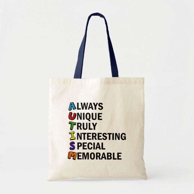 Bolsa Tote Autism Awareness Acrostic Cute Rainbow Word Poem (Frente)