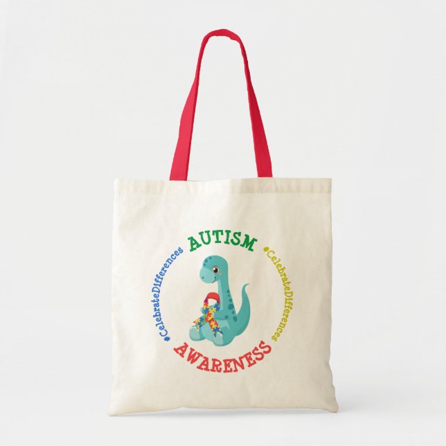 Bolsa Tote Autism Awareness Dinosaurs (Frente)