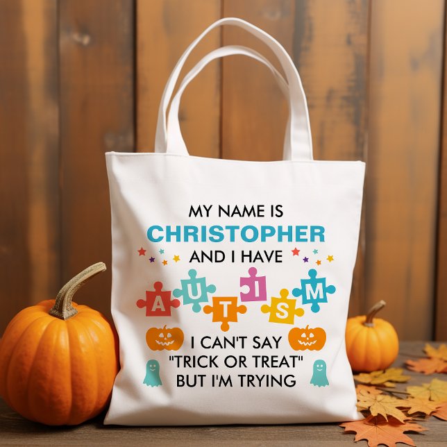 Bolsa Tote Autism Halloween Trick Ou Tratar Nome Personalizad (Criador carregado)