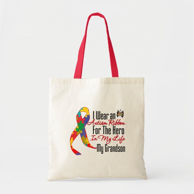Bolsa Tote Autism Ribbon Hero in My Life My Grandson (Frente)