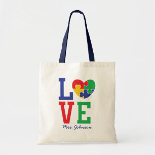 Bolsa Tote Autismo Amor  Professor de Coração de Quebra-cab