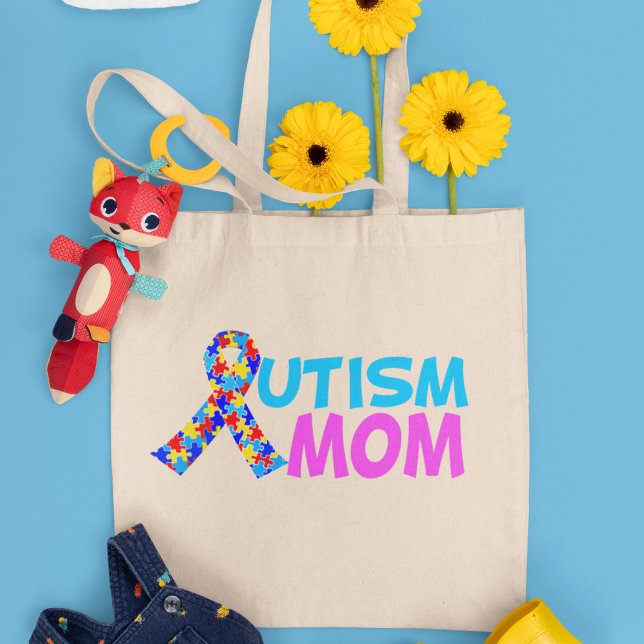 Bolsa Tote Autismo Mãe Dia de as mães Azul Cor-de-Rosa (Criador carregado)