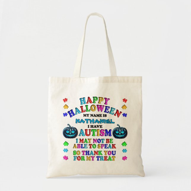 Bolsa Tote Autismo Personalizado Trick ou Tratar Halloween (Frente)