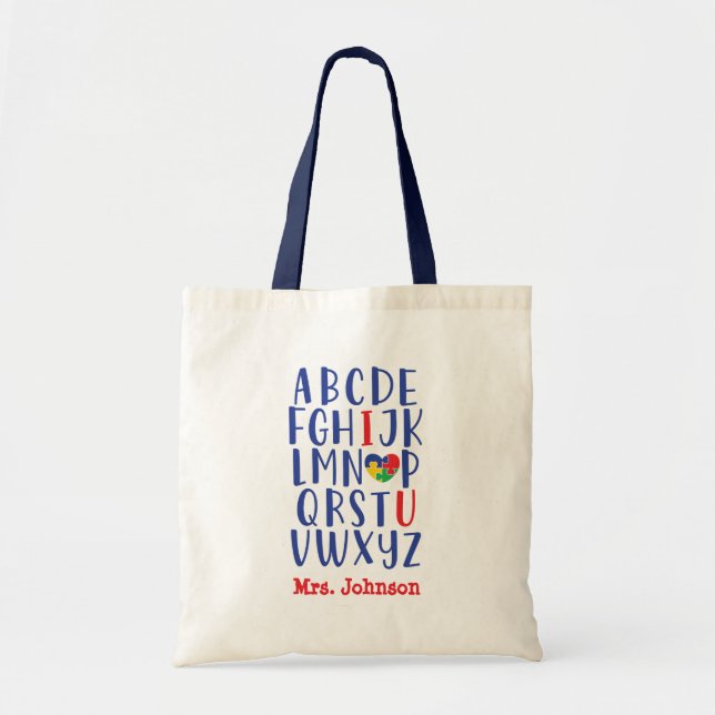 Bolsa Tote Autismo Professor Alfabeto Personalizado (Frente)