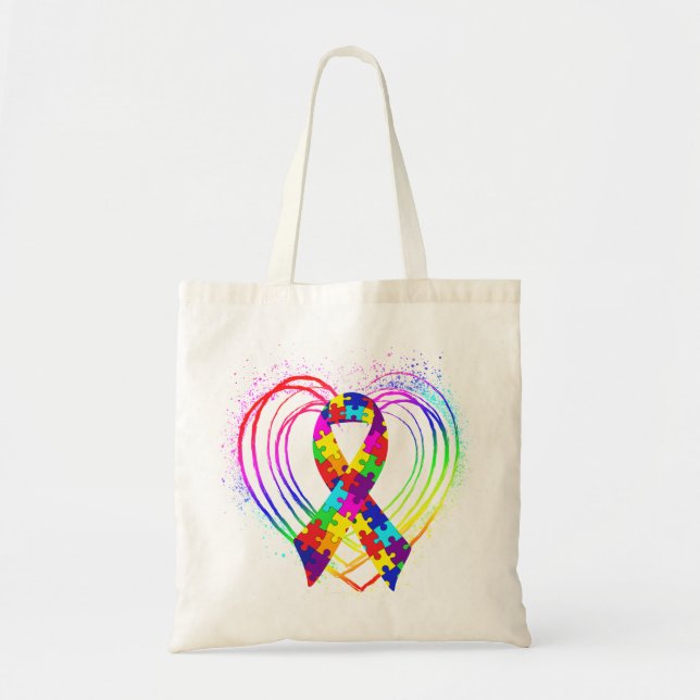 Bolsa Tote Autismo Ribbon em Coração: (Frente)