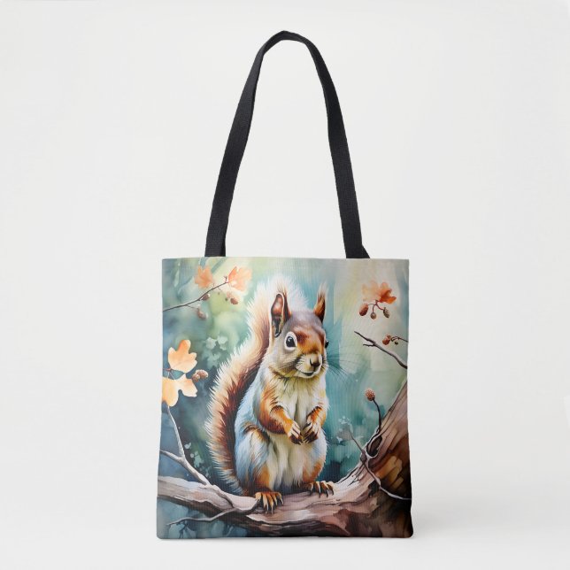 Bolsa Tote Autoumn Squirrel Watercolor (Frente)