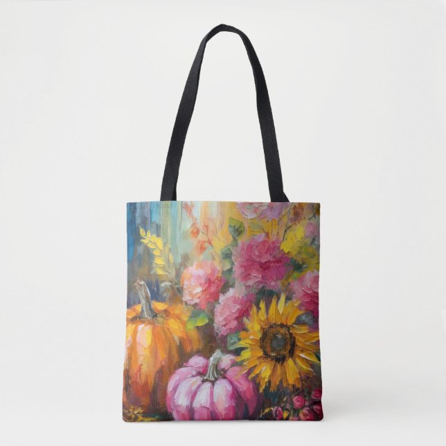 Bolsa Tote Autumn Floral e Pumpkins (Frente)