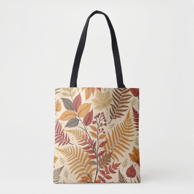 Bolsa Tote Autumn Foliage e Berries - Tons Terrestres Quentes (Frente)