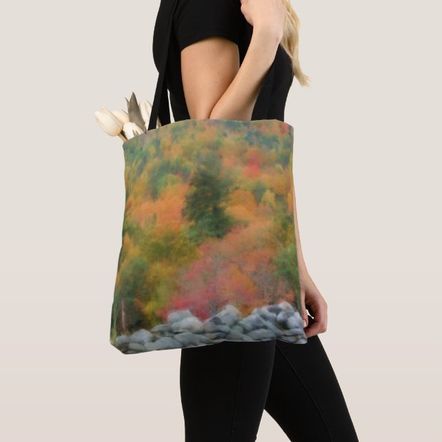 Bolsa Tote Autumn Foliage Stone Wall Nature Art (Close Up)