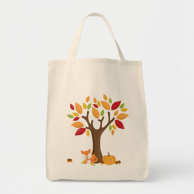 Bolsa Tote Autumn Fox debaixo da Fall Tree Deixa Pumpkin (Frente)