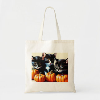 Bolsa Tote Autumn Kittens com Pumpkins