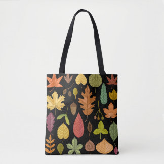 Bolsa Tote Autumn leaves vintage set isolated on black backgr