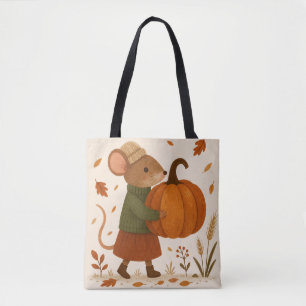 Bolsa Tote Autumn Mouse com Pumpkin - Whimsical Fall Illustr
