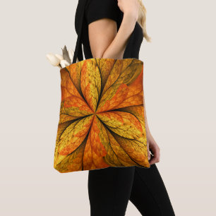 Bolsa Tote Autumn Plant, Modern Abstrato Fractal Art Leaf