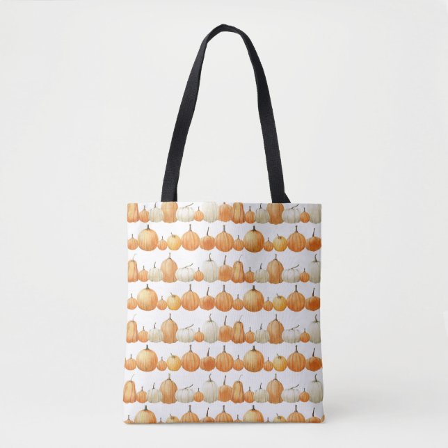 Bolsa Tote Autumn Pumpkin: Padrão de Ilustração de Aquarelas (Frente)