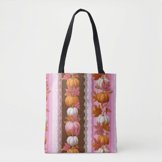 Bolsa Tote Autumn Pumpkins & Floral Lace Sem Costura (2) (Frente)