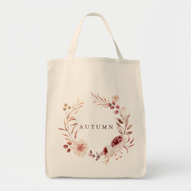 Bolsa Tote Autumn Romance Floral Wreath Personalize Grocería (Frente)
