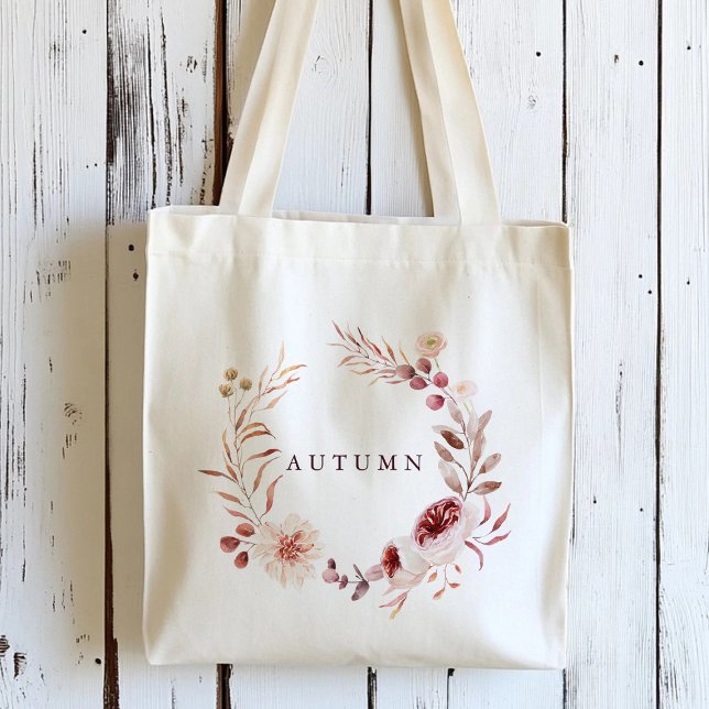 Bolsa Tote Autumn Romance Floral Wreath Personalize Tote Bag (Criador carregado)
