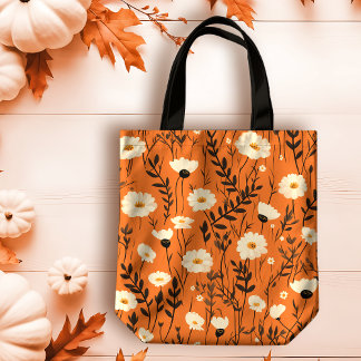 Bolsa Tote Autumn White Daisies em Laranja
