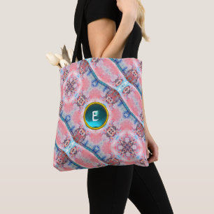 BOLSA TOTE AVALON, ABSTRATO PINK AQUA BLUE GEM MONOGRAMA