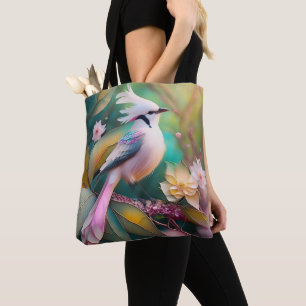 Bolsa Tote Ave de Fantasia Jay com Crista Branca e Cauda Rosa