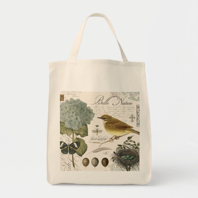 Bolsa Tote ave e ninho francês de colheita moderna (Frente)