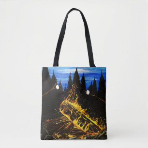 Bolsa Tote Aventura ao Ar Livre Floresta Pôr do Sol Fogueira