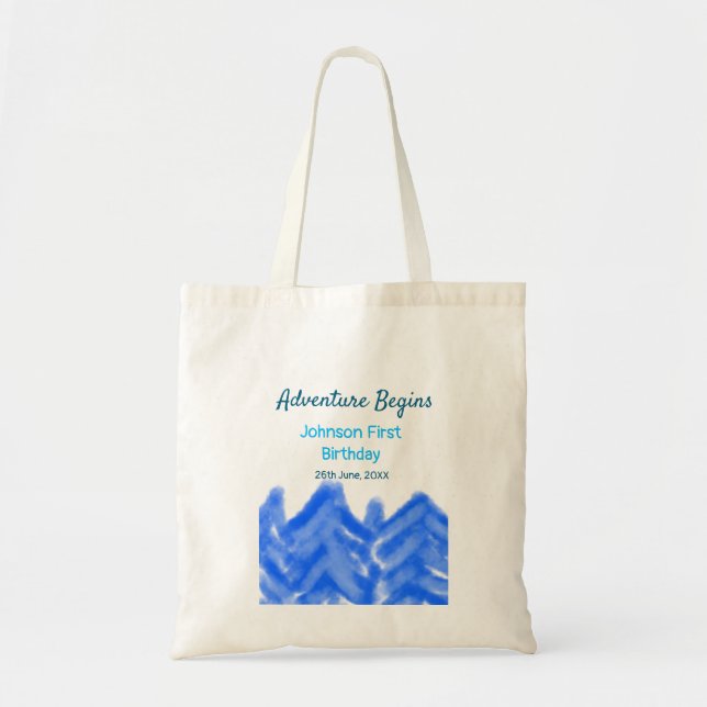 Bolsa Tote Aventura Azul Aqua inicia montanha primeiro aniver (Frente)
