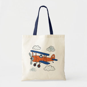 Bolsa Tote Aventura de Biplano de Desenho Animado Antigo