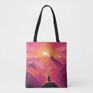 Bolsa Tote Aventureiro nos Picos Vibrantes do Pôr do Sol