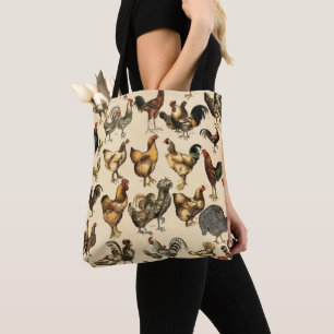 Bolsa Tote Aves Antigas do Mundo Raças de Galinhas Arte
