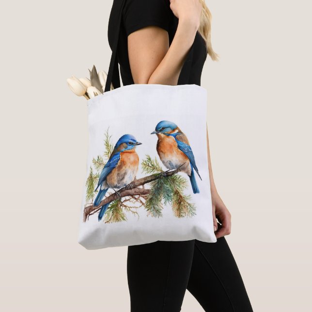 Bolsa Tote Aves Aquáticas com Cadeias Azuis no Pinho (Close Up)
