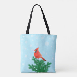 Bolsa Tote Aves cardinhas e bagas selvagens em azul claro
