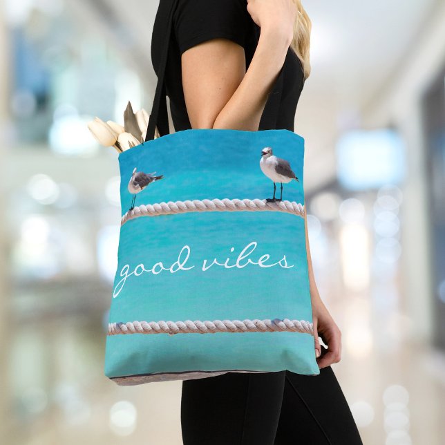 Bolsa Tote Aves de Caivota Turquoise Ocean Foto Boas Víblias (Criador carregado)