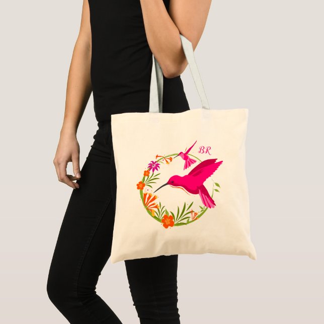 Bolsa Tote Aves de Cobra Rosa e Flores Exóticas Monograma (Frente (produto))