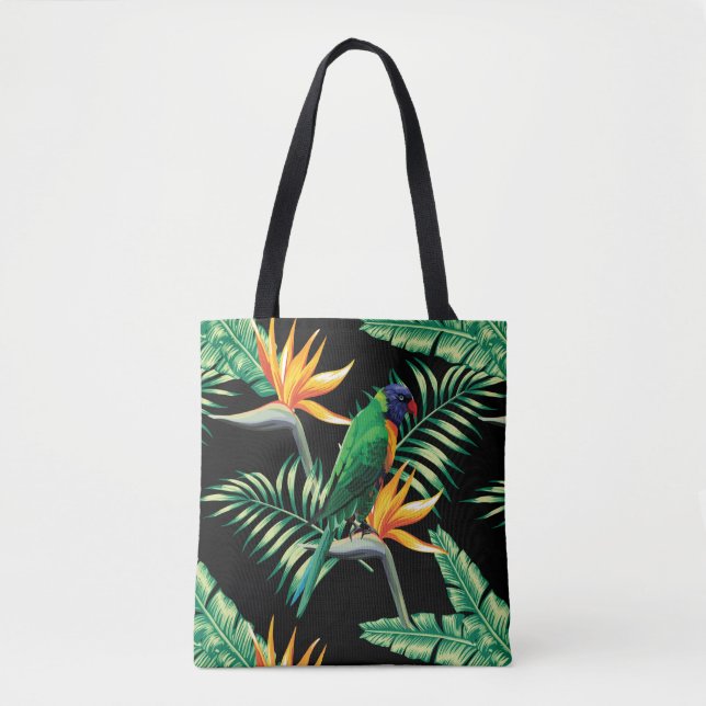 Bolsa Tote Aves De Paraíso E Ilustração De Papagaio Cortado (Frente)