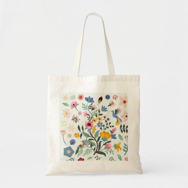 Bolsa Tote Aves E Flores bonito (Frente)