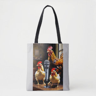 Bolsa Tote Aves em Sessão – Galinhas com Microfone e Gravador