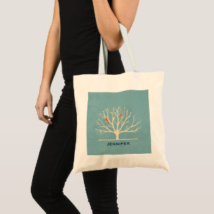 Bolsa Tote Aves laranja modernas em uma ilustração de árvo