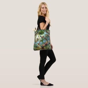 Bolsa Tote Aves Tropicais Coloridas entre Planta Vibrante, Lu