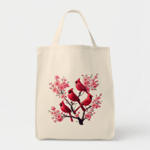 Bolsa Tote Aves Vermelhas Cardinas, Pássaros de Árvores Rosa-