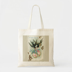 Bolsa Tote Aves Vintage Carregando Ovos de Páscoa Amarelo