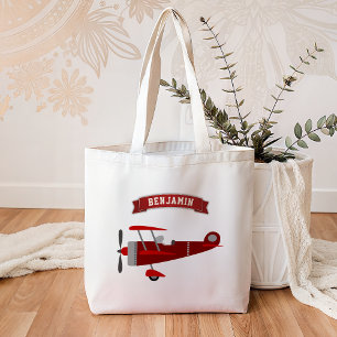 Bolsa Tote Avião Antigo Vermelho Vintage Infantil